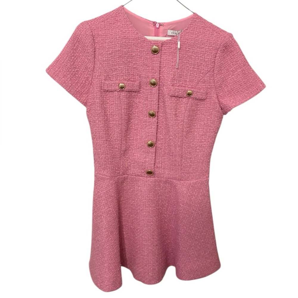 Endless Rose Pink Tweed Mini Dress with Gold Buttons